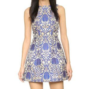Alice and Olivia Blue and Gold Brocade Mini Dress